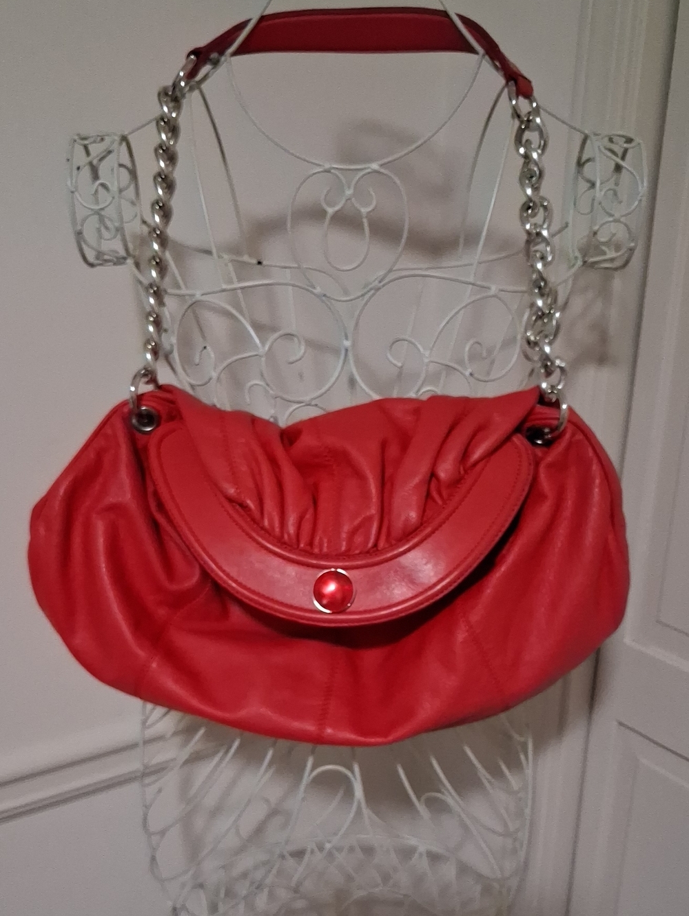 Francesco Biasia Red Shoulder Bag with Silver Chain